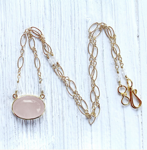 Rose Quartz Oval Necklace :: see more colors