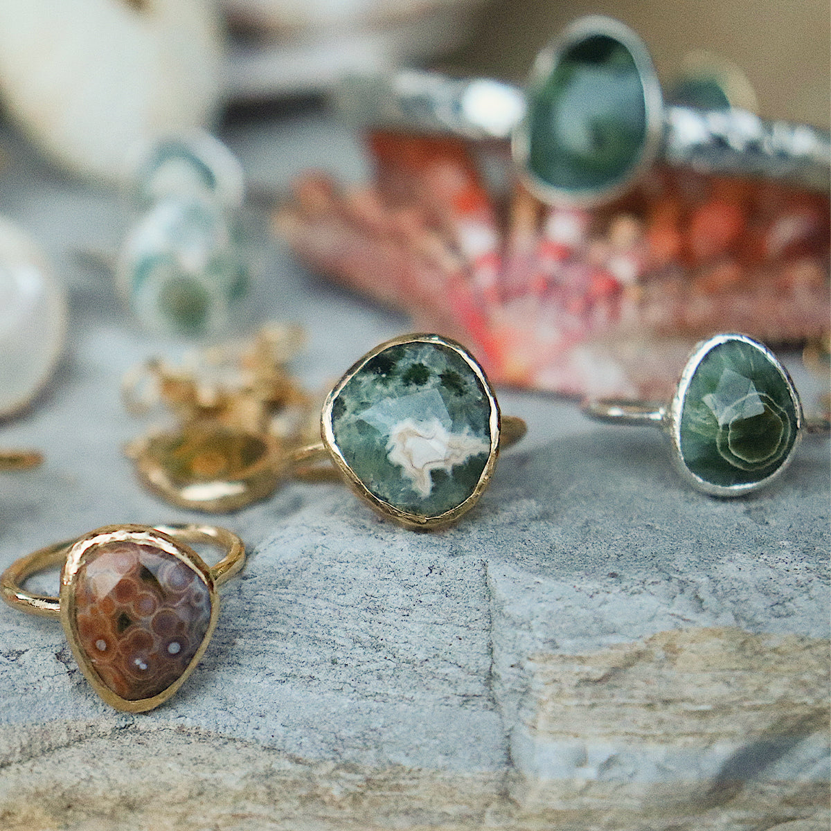 Ocean Jasper Elfin Ring