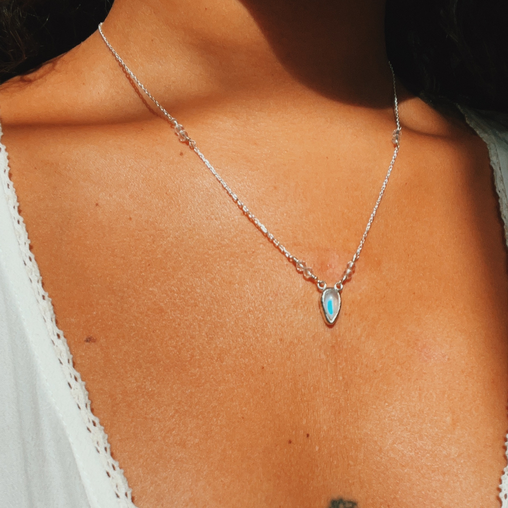 Sterling Silver High Priestess with Rainbow Moonstone Necklace