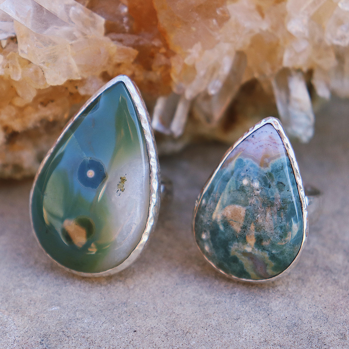 Ocean store Jasper Ring - Teardrop Ocean Jasper Ring - Stacking Ocean Jasper Ring - Sterling Silver - Ocean Jaspers - Ocean Jasper Jewelry - Green