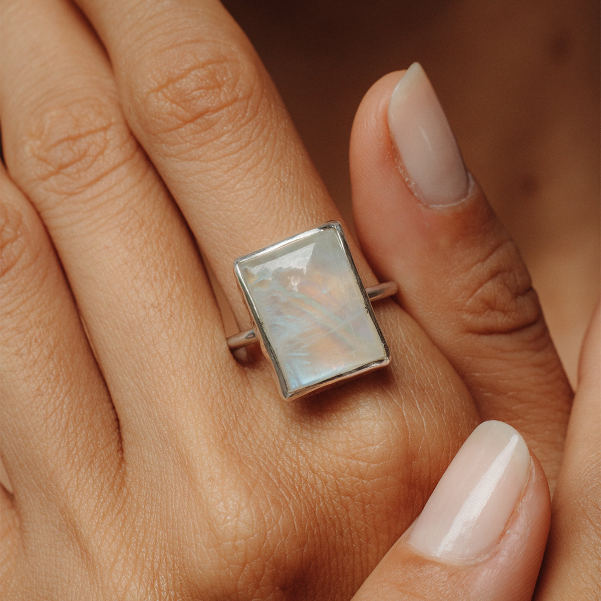 Rainbow Moonstone Elfin Ring