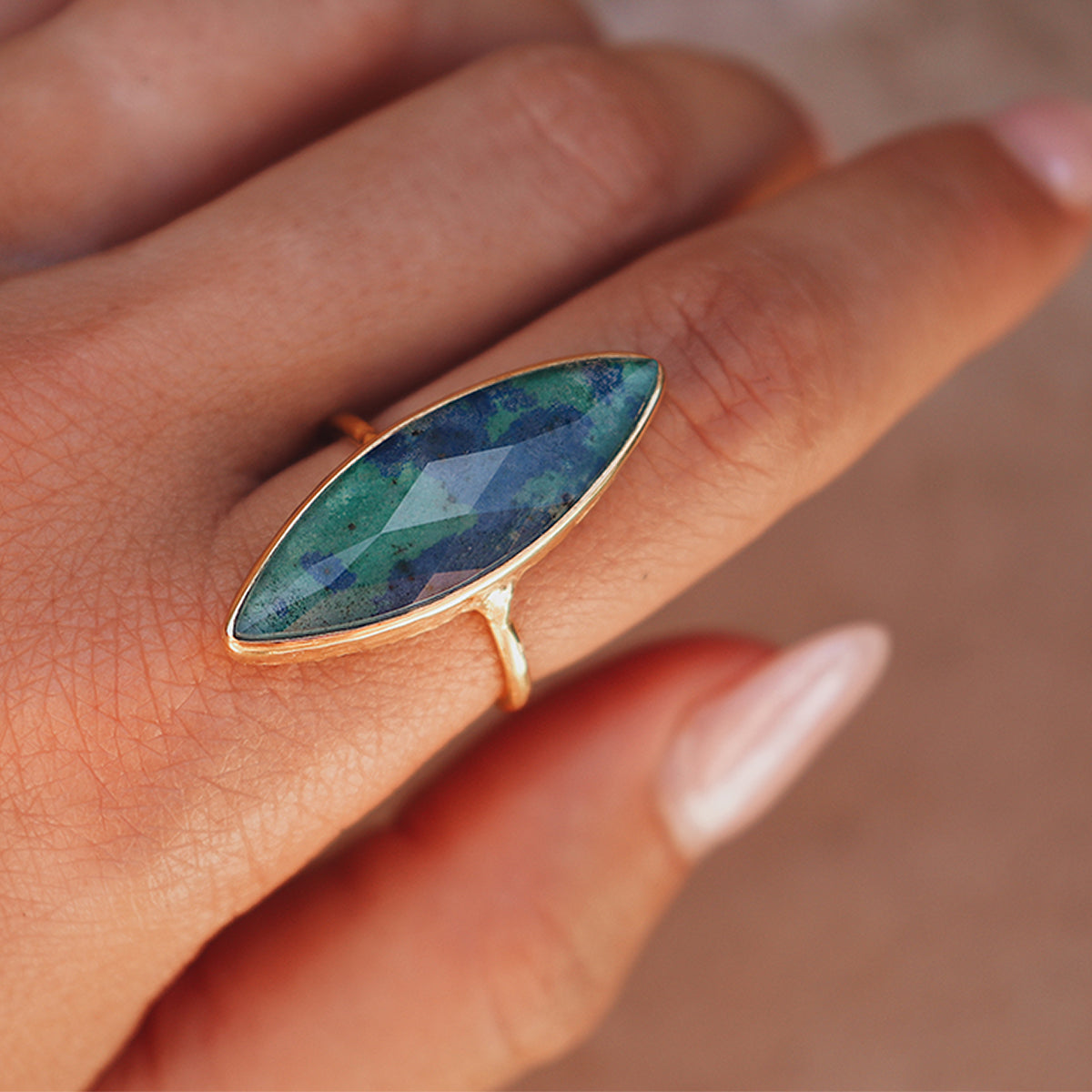 Azurite Crystal Elfin Ring
