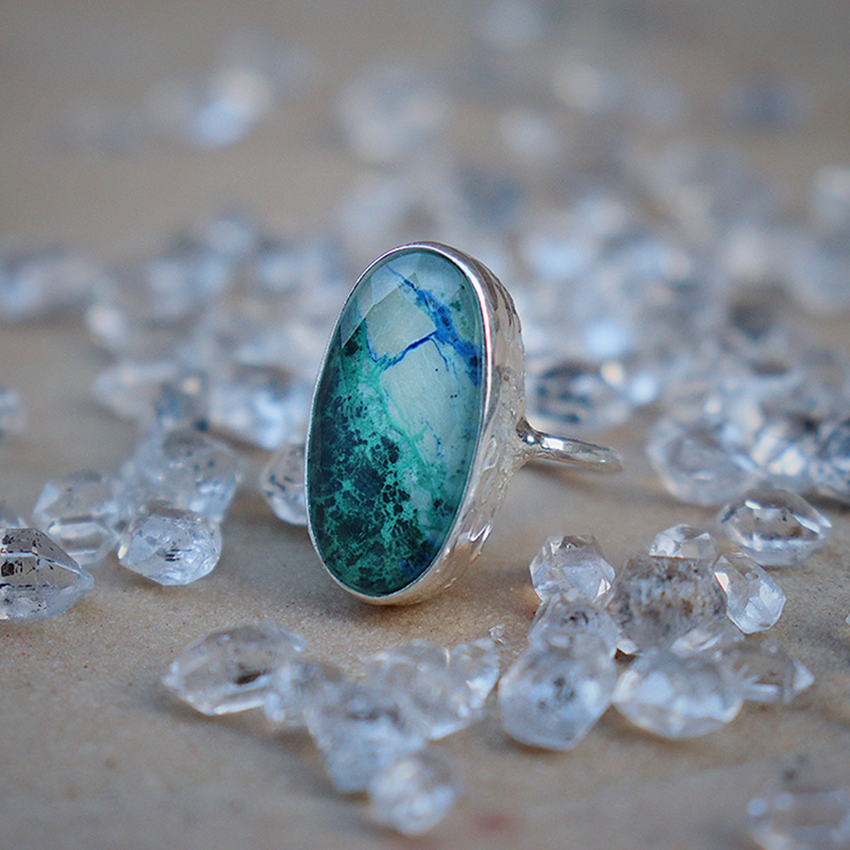 Azurite Crystal Elfin Ring
