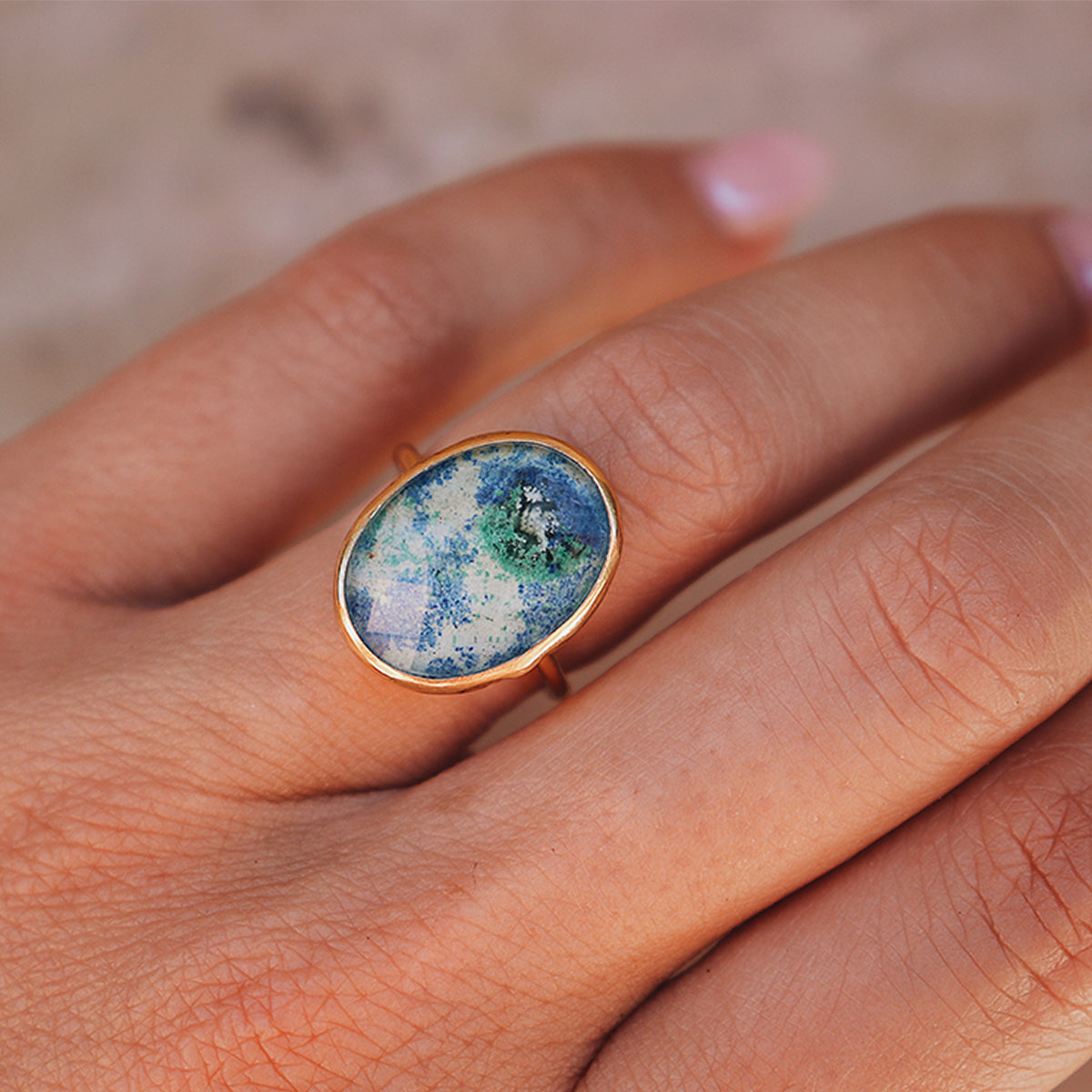 Azurite Crystal Elfin Ring