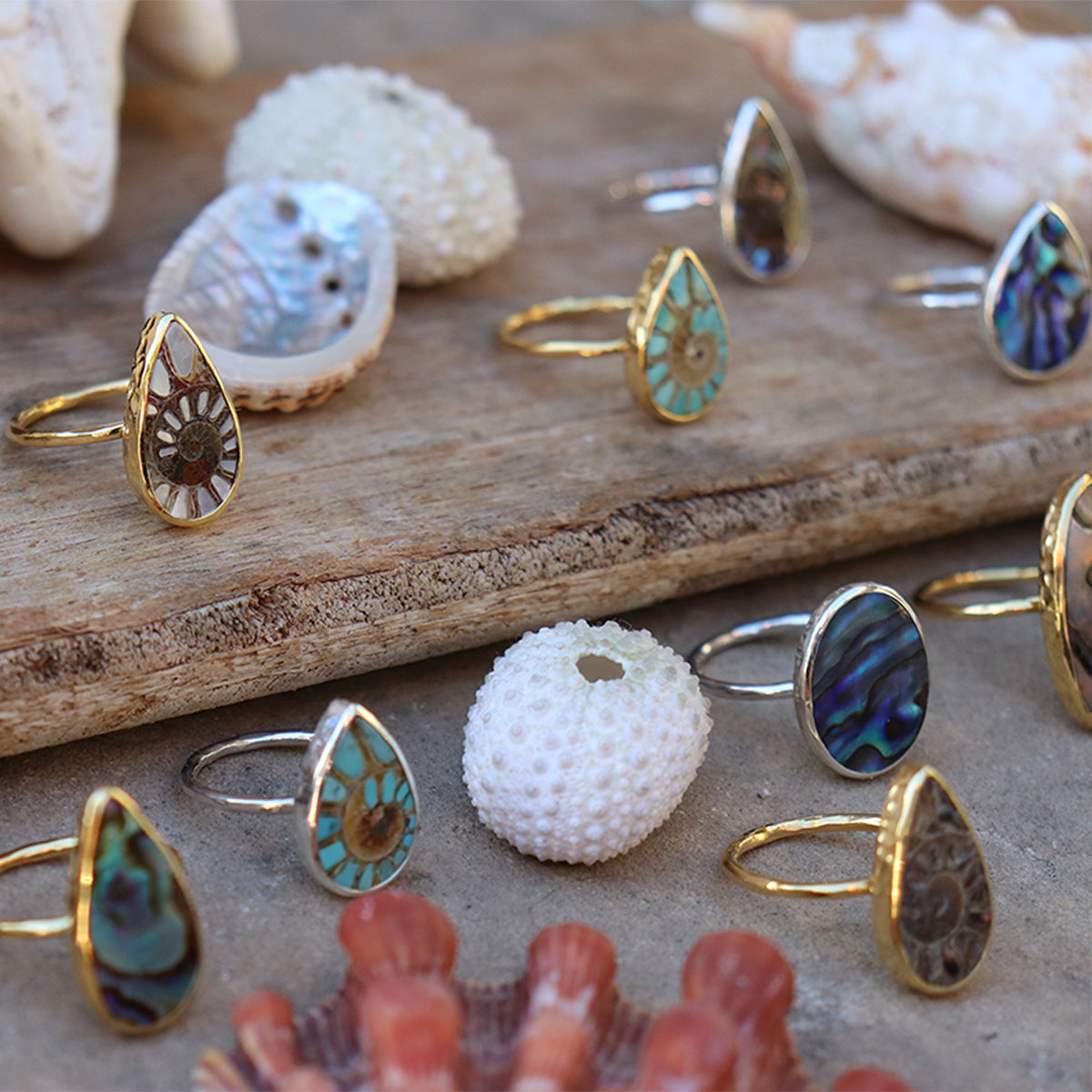 Paua Shell Rings Paua Shell Elfin Ring - Bahgsu Jewels