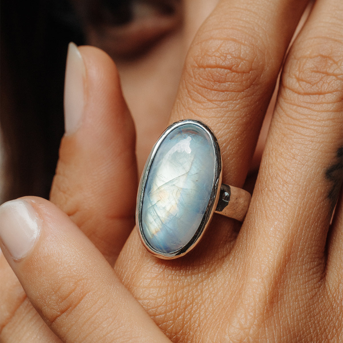 Rainbow Moonstone  Ring