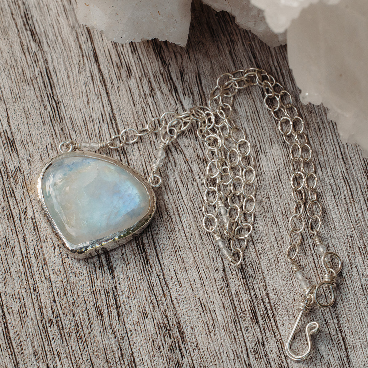 Rainbow Moonstone Tear Necklace