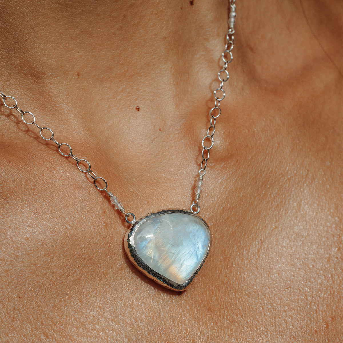 Rainbow Moonstone Tear Necklace