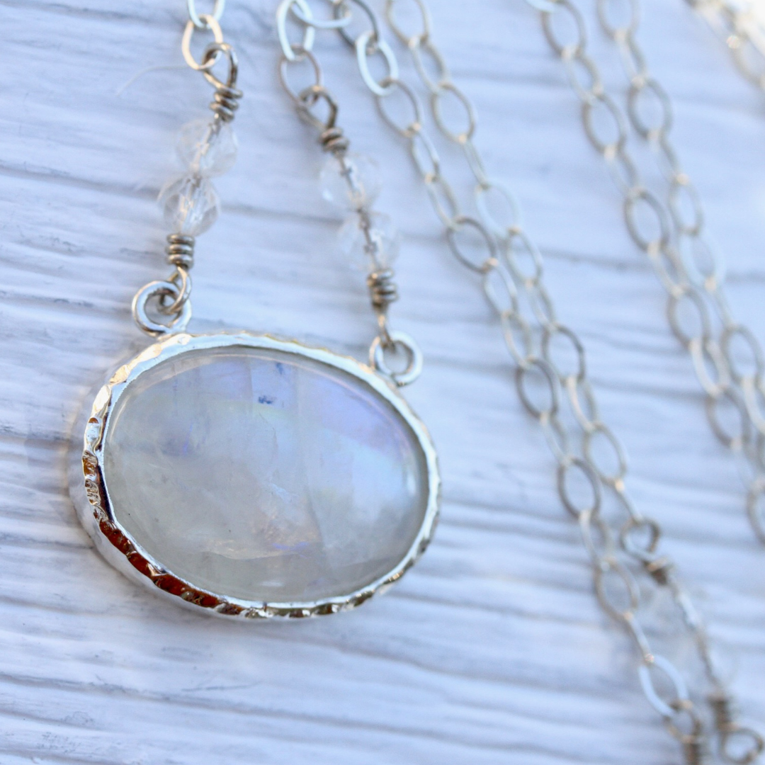 Rainbow Moonstone Joia Necklace in Sterling Silver - Tranquil Sky Jewelry