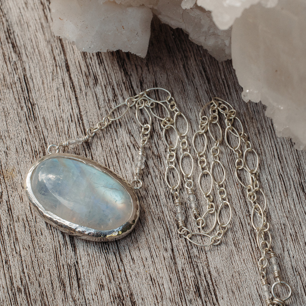 Rainbow Moonstone Tear Necklace