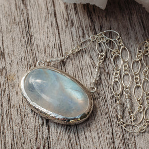 Rainbow Moonstone Tear Necklace