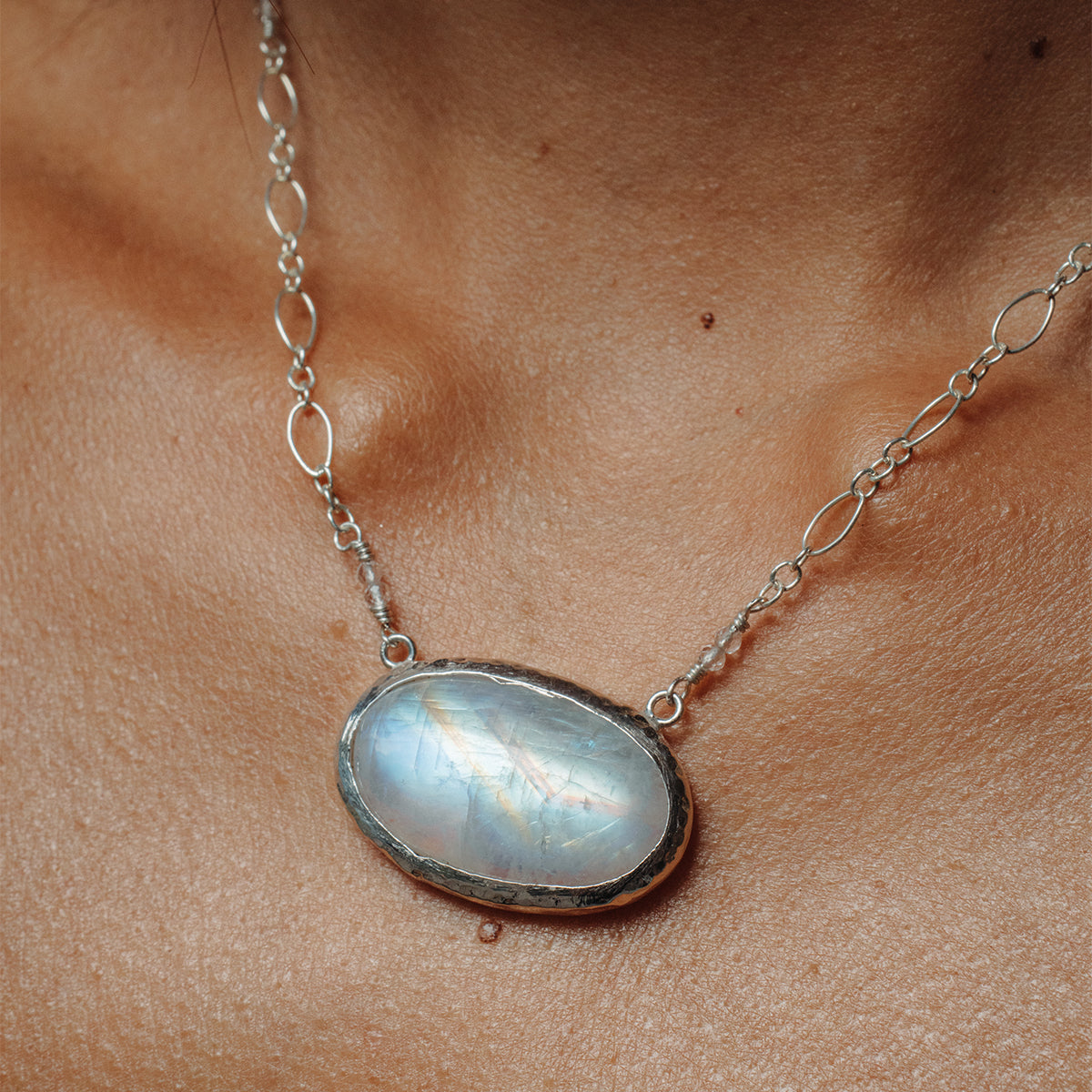 Rainbow Moonstone Tear Necklace
