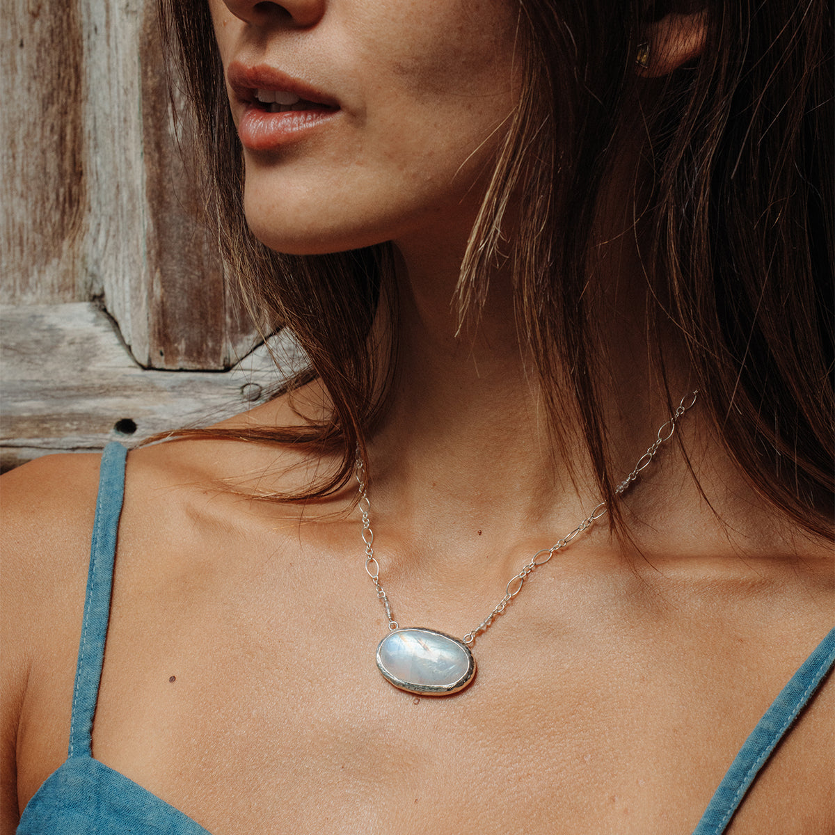 Rainbow Moonstone Tear Necklace