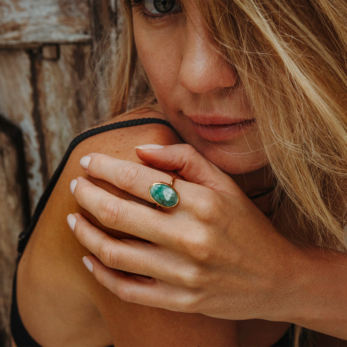 Emerald Quartz Elfin Ring