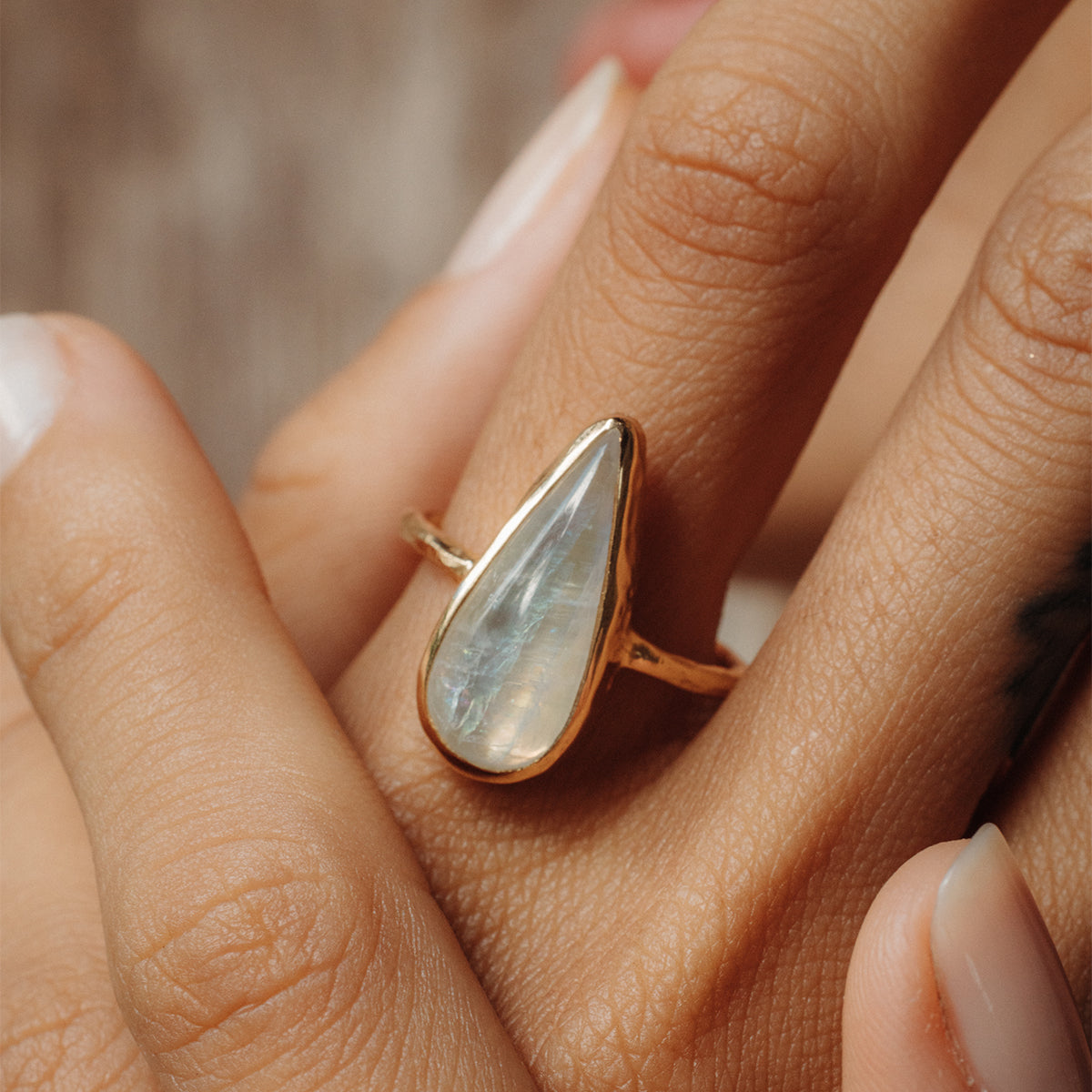 Rainbow Moonstone Elfin Ring