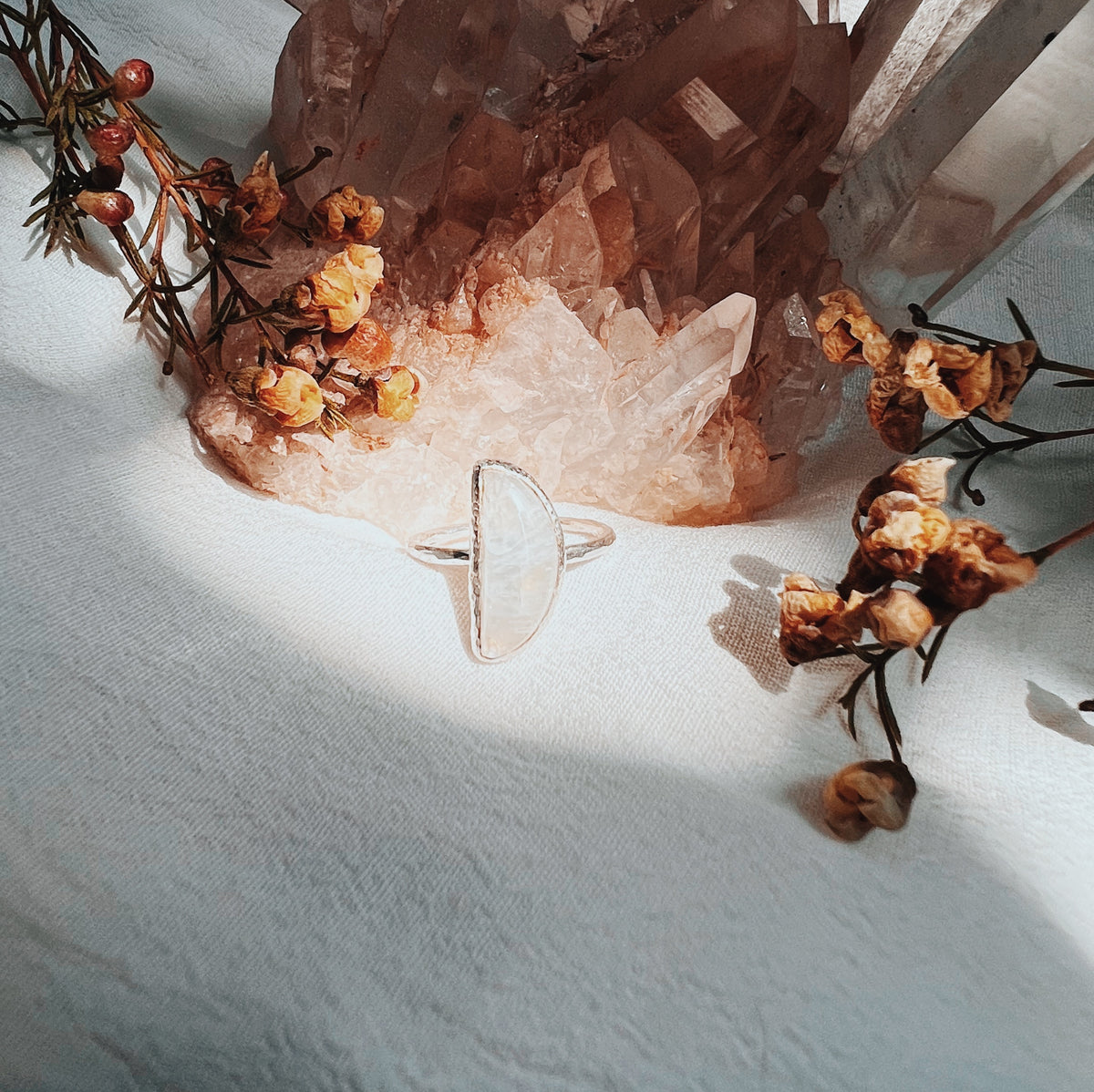 Moonstone Elfin Ring ||  half moon