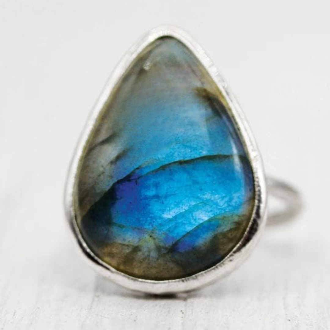 Labradorite Elfin Ring || slim Tear