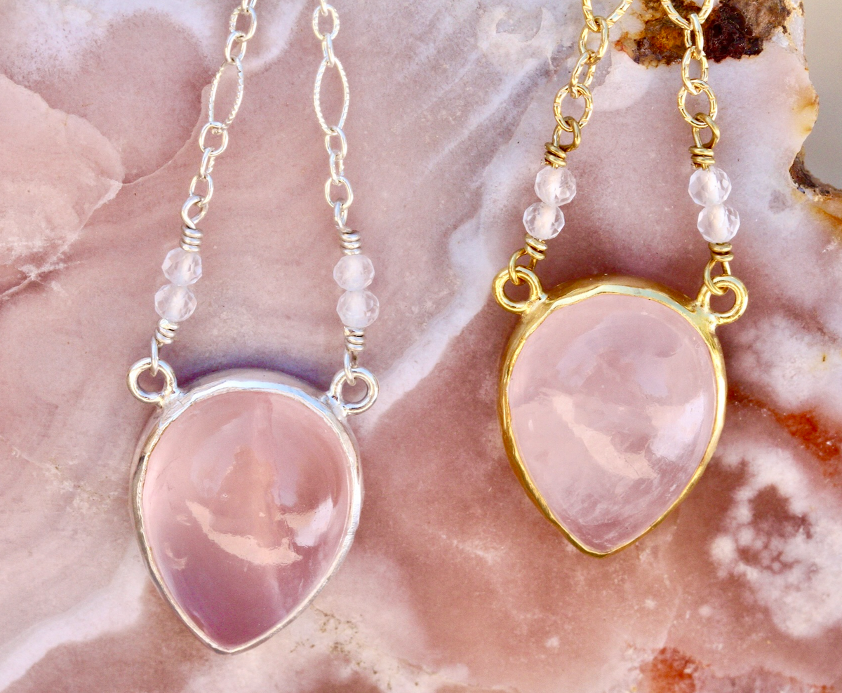Rose Quartz Tear Necklace :: see more colors