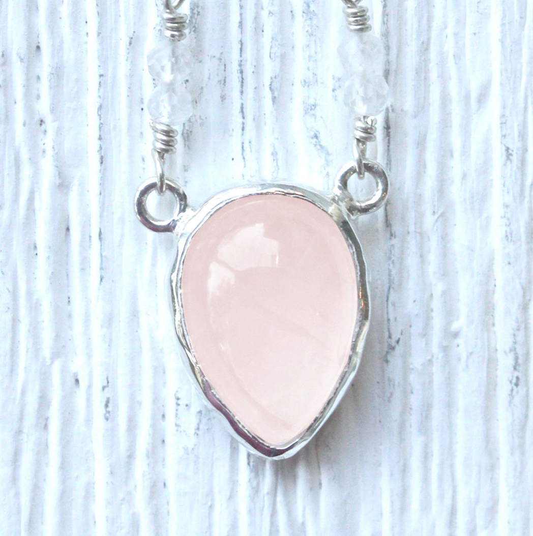 Rose Quartz Tear Necklace :: see more colors