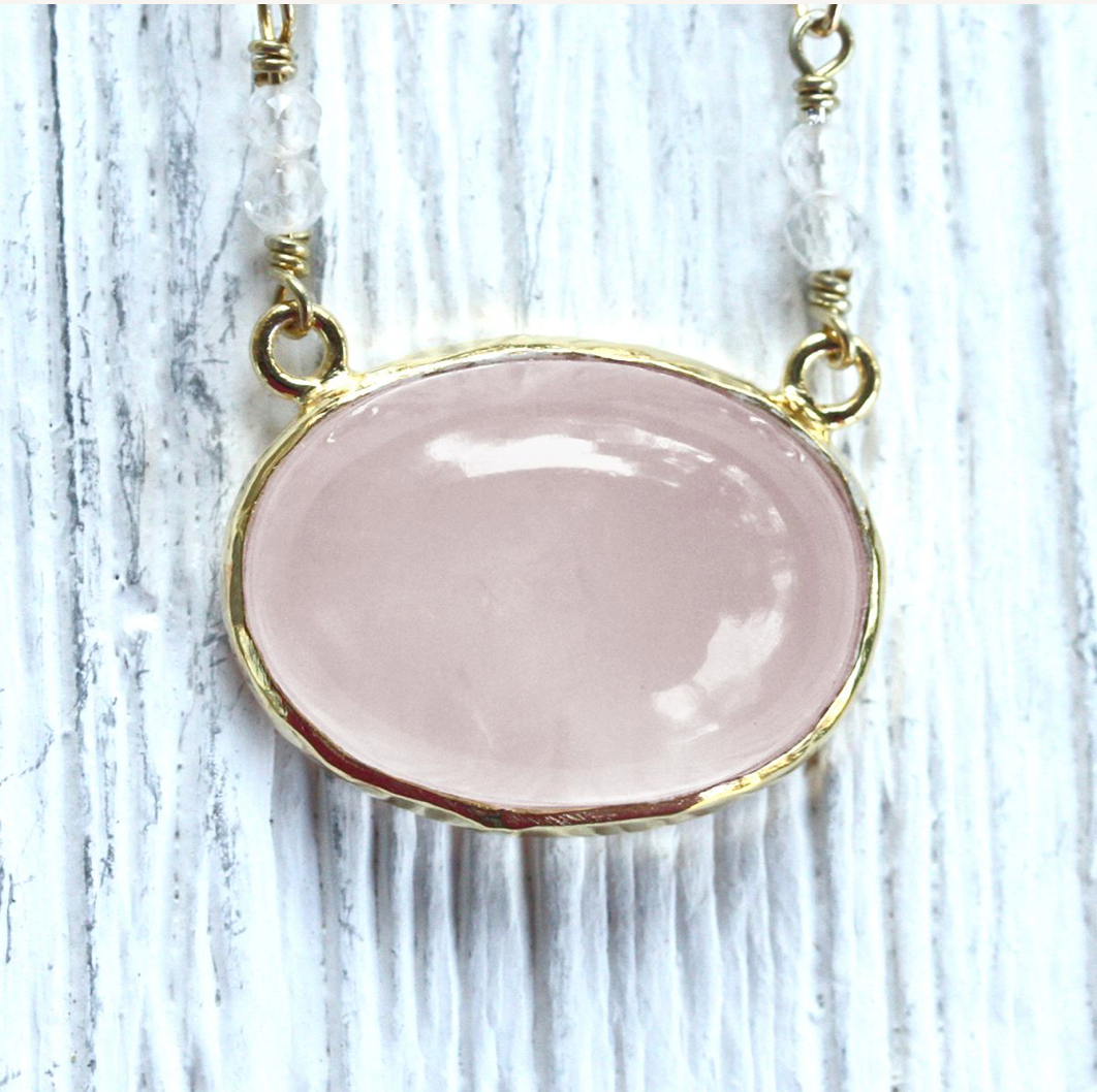 Rose Quartz Oval Necklace :: see more colors