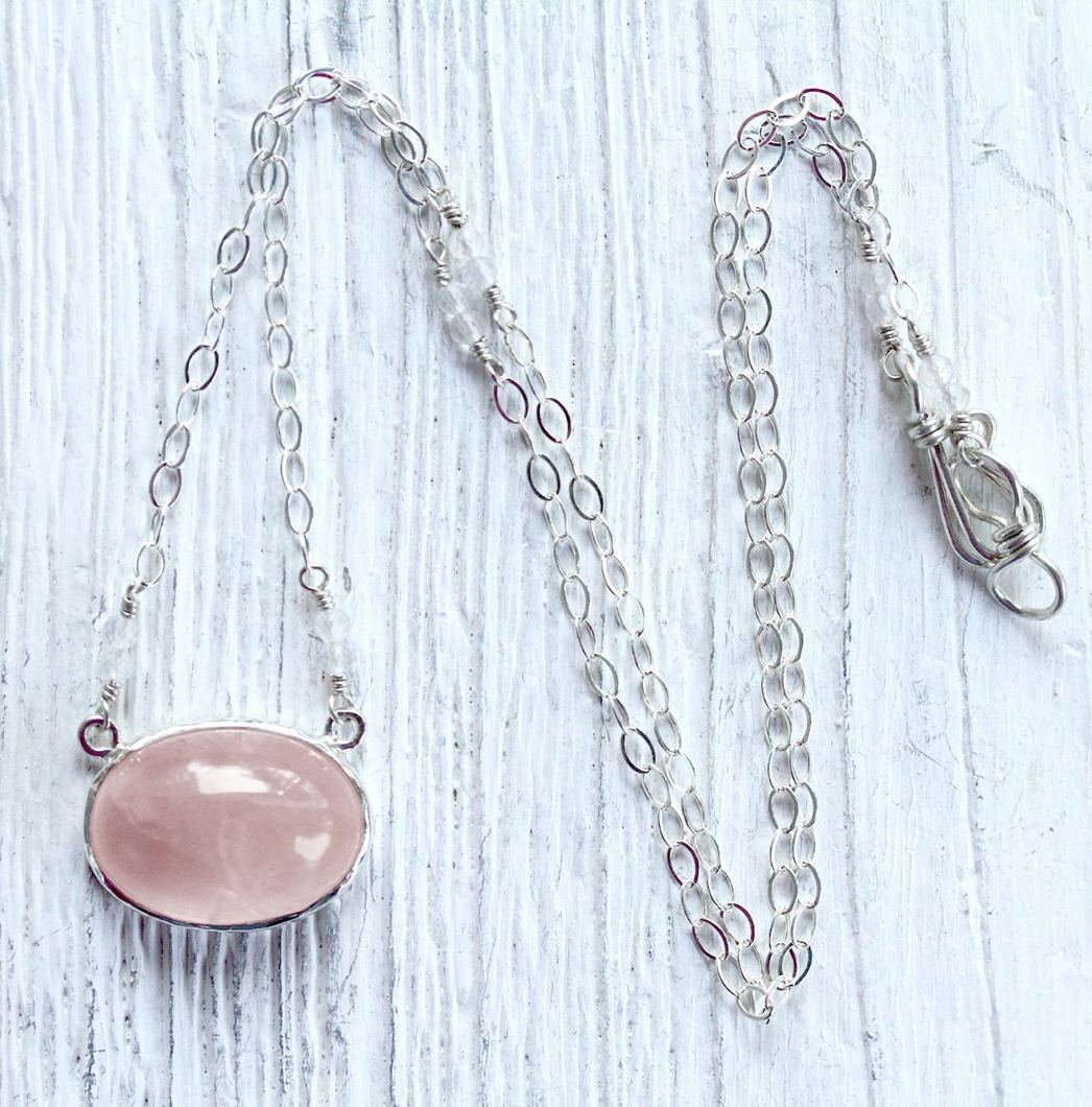 Rose Quartz Oval Necklace :: see more colors