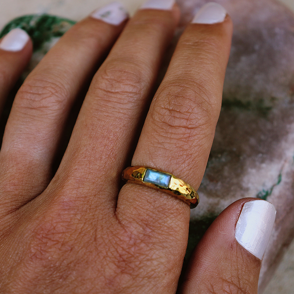 Rectangle deals moonstone ring