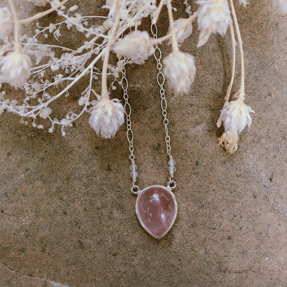 Rose Quartz Tear Necklace :: see more colors
