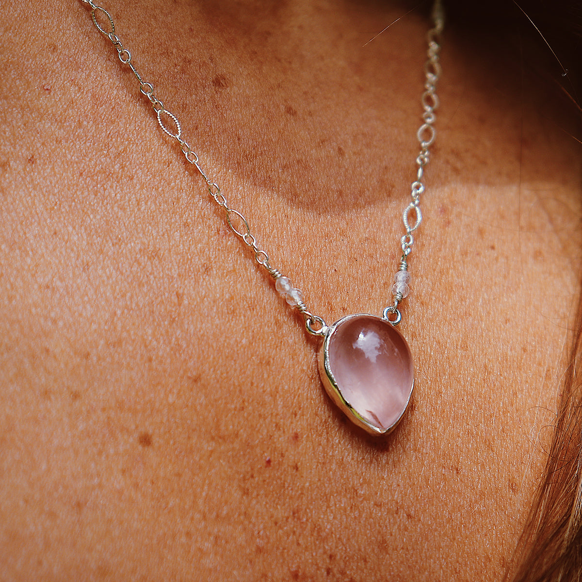 Rose Quartz Tear Necklace :: see more colors