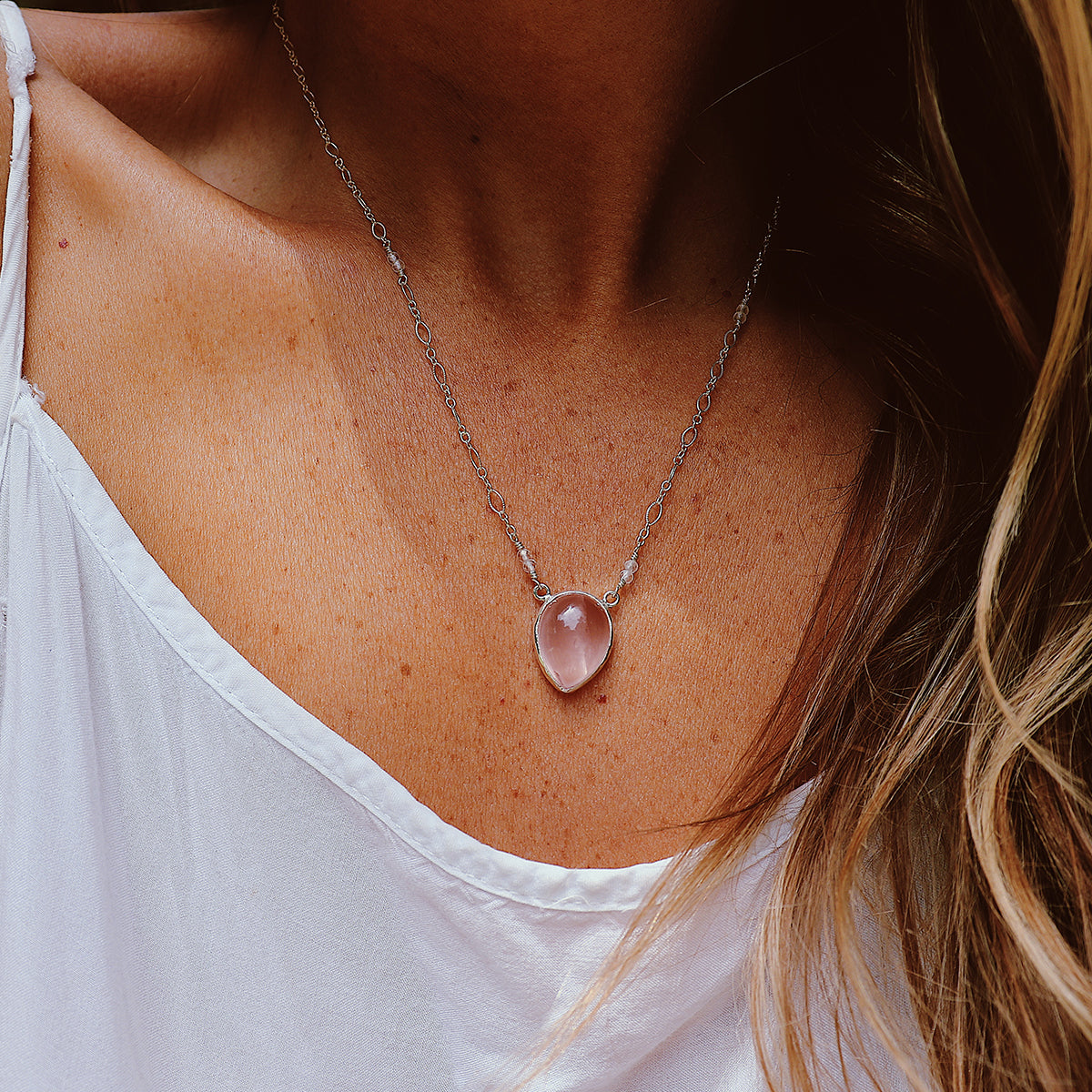 Rose Quartz Tear Necklace :: see more colors
