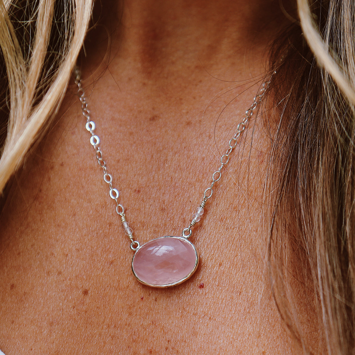 Rose Quartz Oval Necklace :: see more colors
