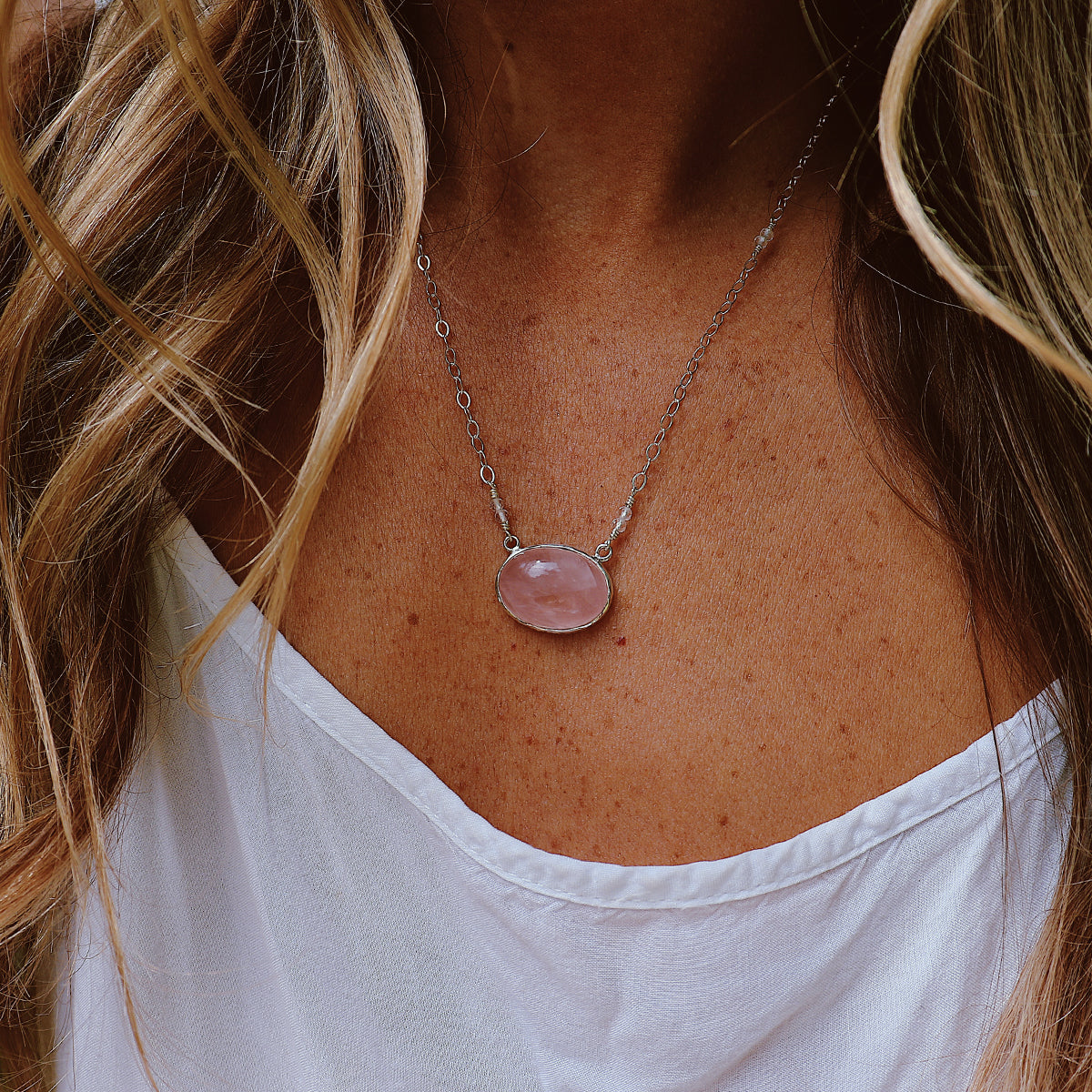 Rose Quartz Oval Necklace :: see more colors