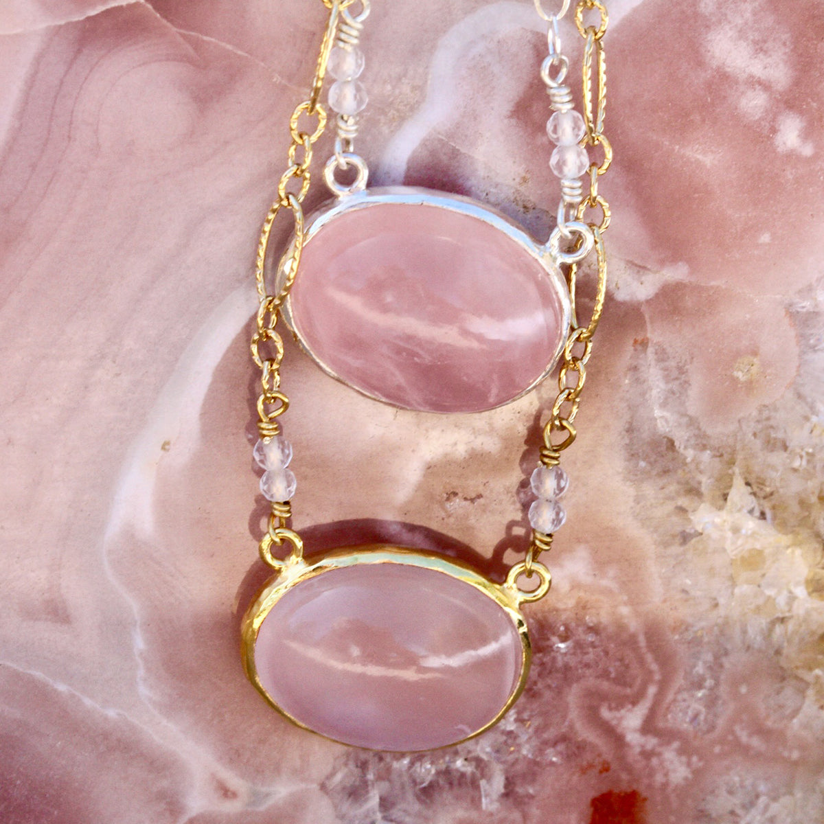 Grand Pyramid Studs : Rose Quartz - Bahgsu Jewels