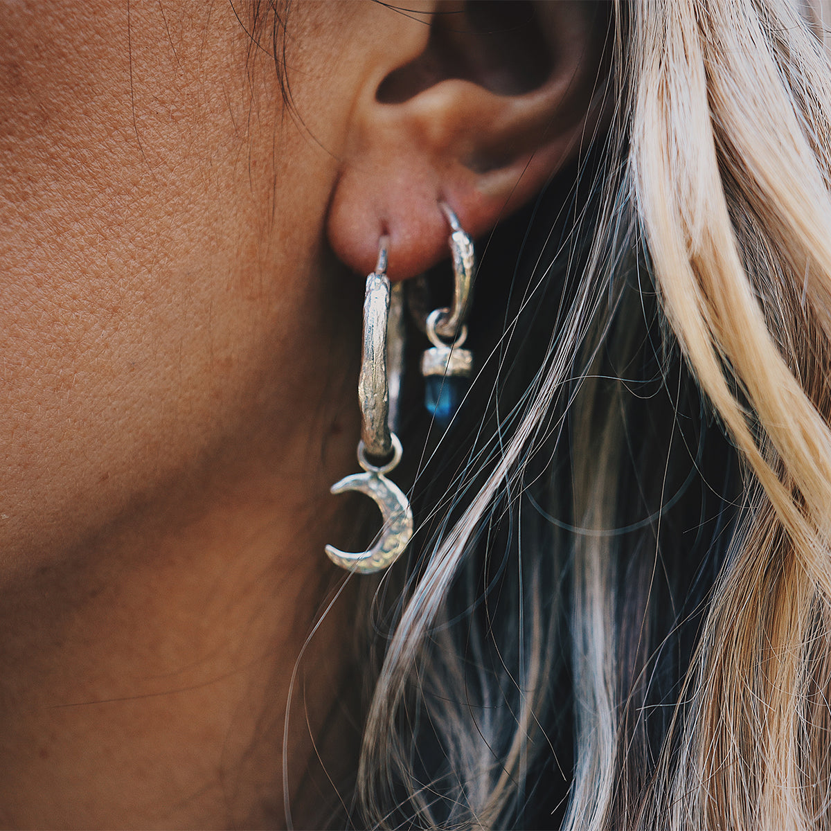 Charmed Hoops Grand w Crescent Moon Bahgsu Jewels