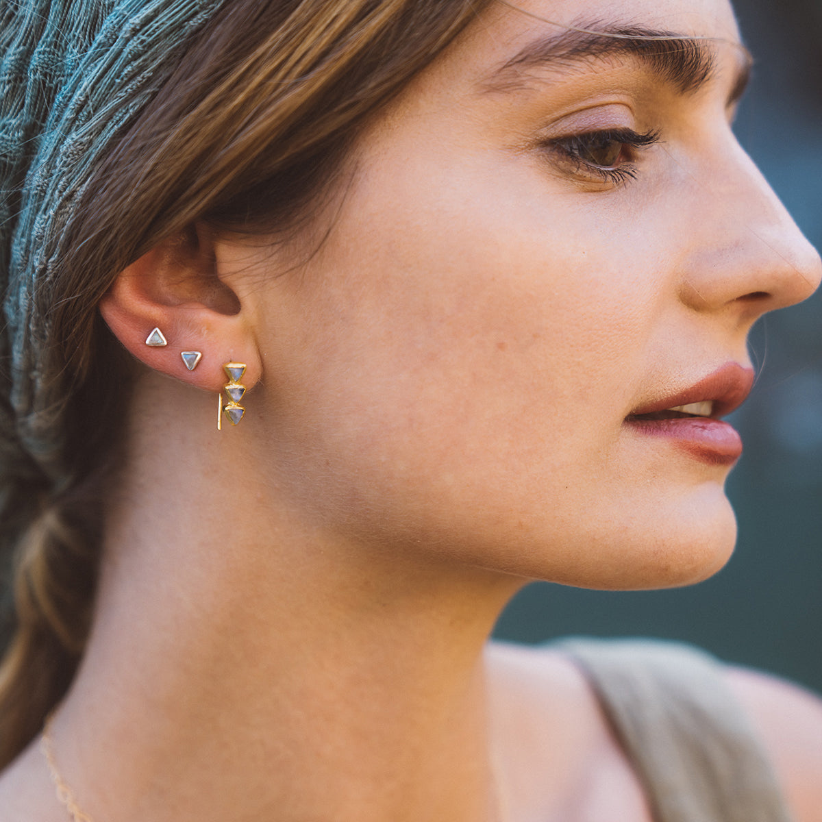 Grand Pyramid Studs : Rose Quartz - Bahgsu Jewels