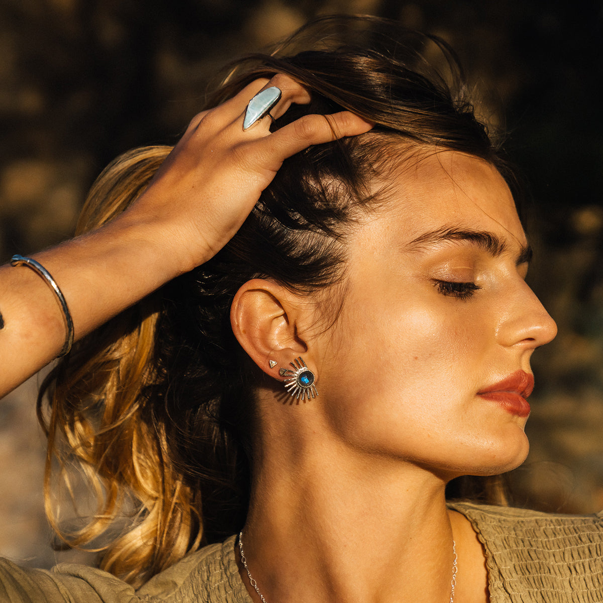 Shrine Pyramid Earring :: Moonstone